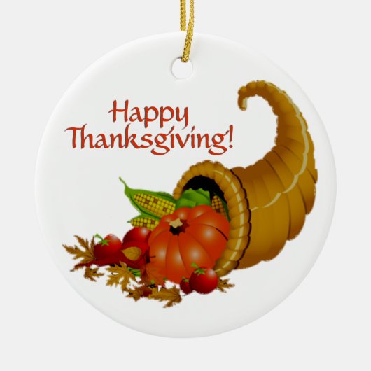 Cornucopia Happy Thanksgiving Keramisch Ornament (Voorkant)