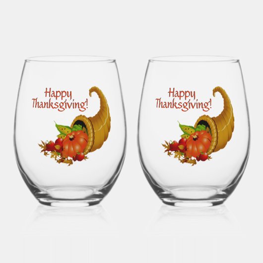 Cornucopia Happy Thanksgiving Wijnglas Zonder Voet (Voorkant)