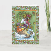 CORNUCOPIA HEN, THANKSGIVING CHICKEN HARVEST FEESTDAGEN KAART (Voorkant)