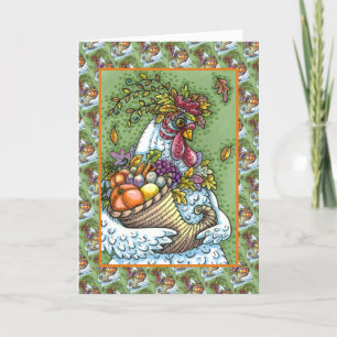 CORNUCOPIA HEN, THANKSGIVING CHICKEN HARVEST FEESTDAGEN KAART
