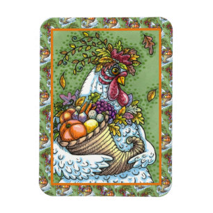 CORNUCOPIA HEN, THANKSGIVING CHICKEN HARVEST MAGNEET