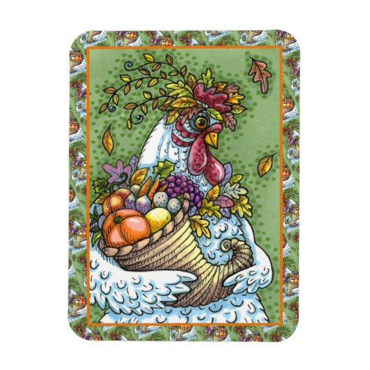 CORNUCOPIA HEN, THANKSGIVING CHICKEN HARVEST MAGNEET (Verticaal)