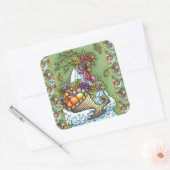 CORNUCOPIA HEN, THANKSGIVING CHICKEN HARVEST VIERKANTE STICKER (Envelop)