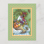 CORNUCOPIA HEN, THANKSGIVING CHICKEN HERFST HARVES FEESTDAGENKAART (Voorkant)