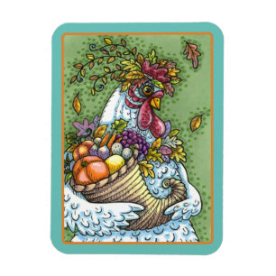 CORNUCOPIA HEN, THANKSGIVING CHICKEN HERFST HARVES MAGNEET