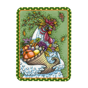 CORNUCOPIA HEN, THANKSGIVING CHICKEN HERFST HARVES MAGNEET