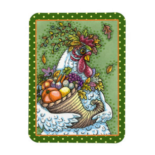 CORNUCOPIA HEN, THANKSGIVING CHICKEN HERFST HARVES MAGNEET
