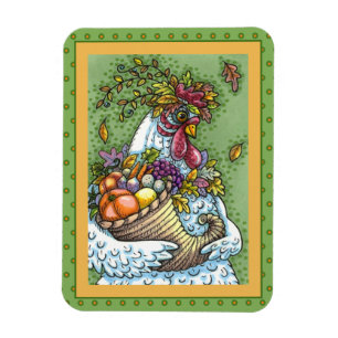 CORNUCOPIA HEN, THANKSGIVING CHICKEN HERFST HARVES MAGNEET