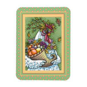 CORNUCOPIA HEN, THANKSGIVING CHICKEN HERFST HARVES MAGNEET