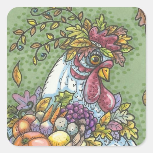 CORNUCOPIA HEN, THANKSGIVING CHICKEN STICKERS Squ (Voorkant)