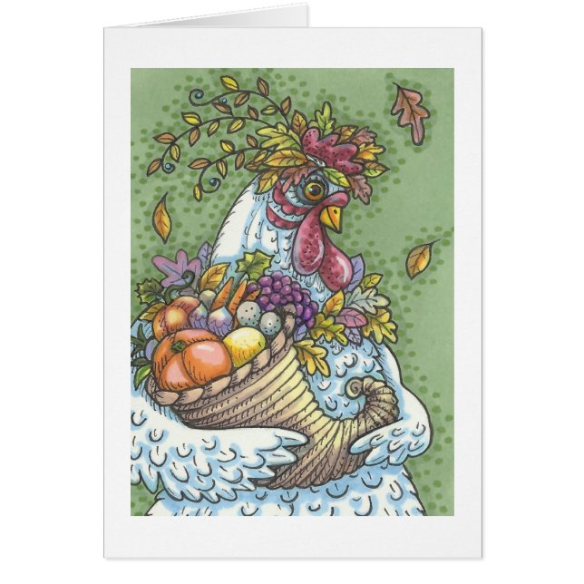 CORNUCOPIA HEN, THANKSGIVING WENSKAART blanco (Voorkant)