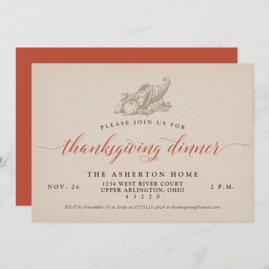 Cornucopia klassieke Thanksgiving Kaart (Voorkant / Achterkant)