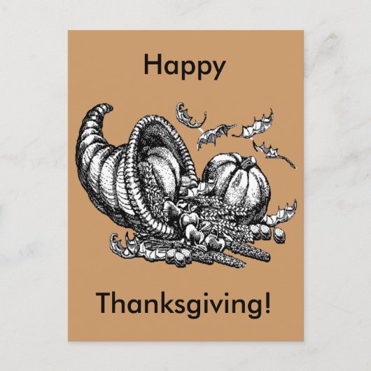 Cornucopia Line Art Thanksgiving Feestdagenkaart (Voorkant)