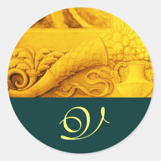 CORNUCOPIA MONOGRAM, felgeel groen Ronde Sticker (Voorkant)