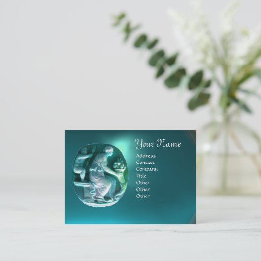 CORNUCOPIA MONOGRAM helderblauw-groen aquamarine Visitekaartje (Staand voorkant)