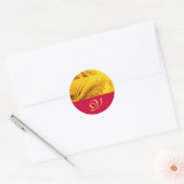 CORNUCOPIA MONOGRAM, heldere goudgele fuchsie Ronde Sticker (Envelop)