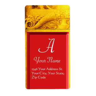 CORNUCOPIA MONOGRAM, heldergeel rood Etiket