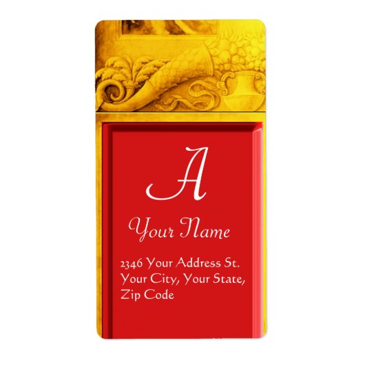 CORNUCOPIA MONOGRAM, heldergeel rood Etiket (Voorkant)