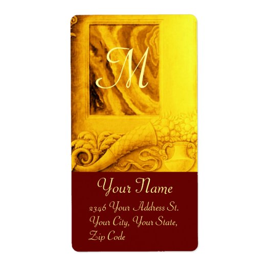 CORNUCOPIA MONOGRAM, heldergeel rood Etiket (Voorkant)