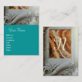 CORNUCOPIA MONOGRAM, heldergrijs, blauwgroen, blau Visitekaartje (Voorkant / Achterkant)