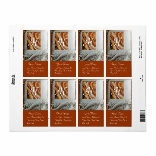 CORNUCOPIA MONOGRAM, zwart-wit grijs bruin Etiket (Full Sheet)