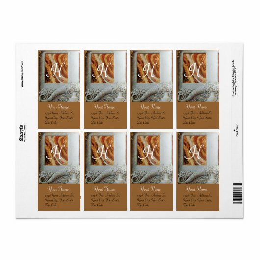 CORNUCOPIA MONOGRAM, zwart-wit grijs bruin Etiket (Full Sheet)