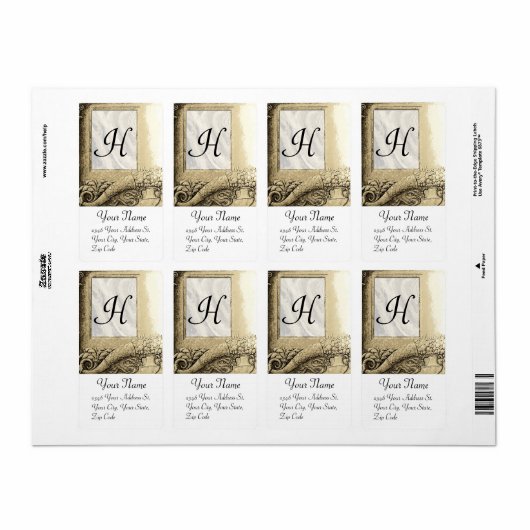 CORNUCOPIA MONOGRAM, zwart-wit grijs Etiket (Full Sheet)