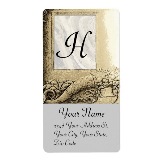 CORNUCOPIA MONOGRAM, zwart-wit grijs Etiket (Voorkant)