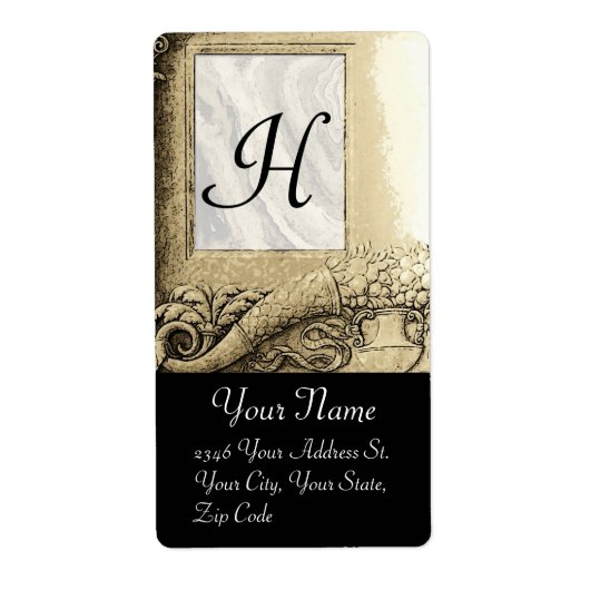 CORNUCOPIA MONOGRAM, zwart-wit grijs Etiket (Voorkant)