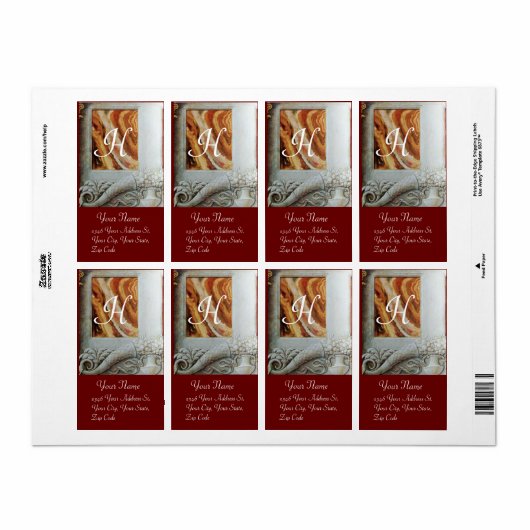 CORNUCOPIA MONOGRAM, zwart wit grijs rood Etiket (Full Sheet)