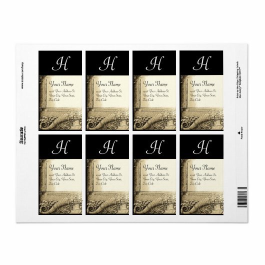 CORNUCOPIA MONOGRAM, zwart-wit grijs zwart Etiket (Full Sheet)