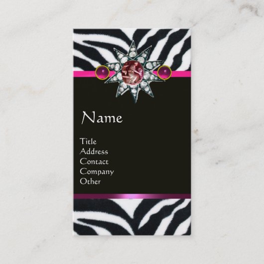 CORNUCOPIA PINK BLACK WHITE ZEBRA FUR MONOGRAM VISITEKAARTJE (Voorkant)
