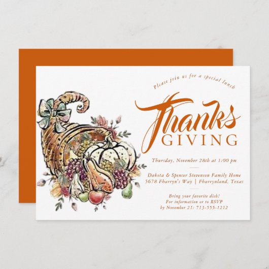 Cornucopia sublimatie | ORANJE THANKSGIVING Kaart (Voorkant / Achterkant)