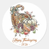 Cornucopia sublimatie | ORANJE THANKSGIVING Ronde Sticker (Voorkant)