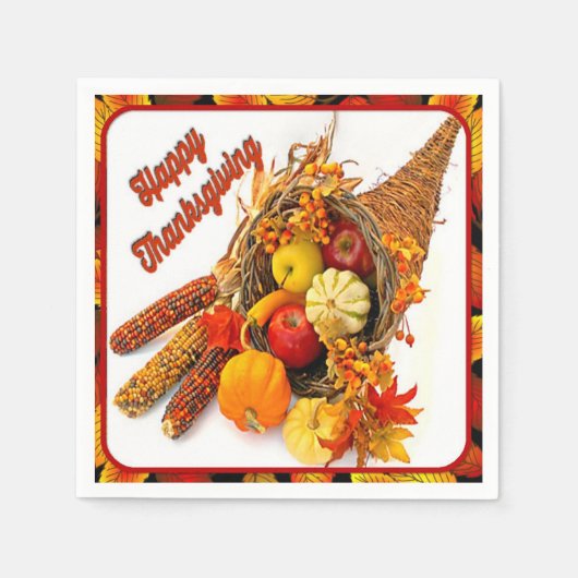Cornucopia Thankgiving Dinner Napkins Servetten (Voorkant)