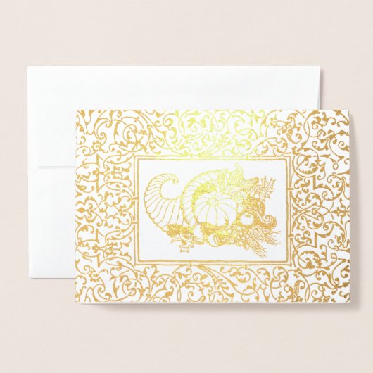 Cornucopia Thanksgiving diner uitnodigen Folie Kaa Kaarten (Voorkant met envelop)