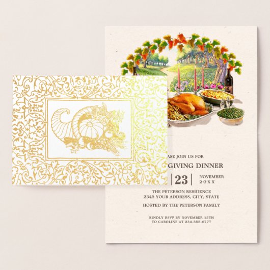 Cornucopia Thanksgiving diner uitnodigen Folie Kaa Kaarten (Display)