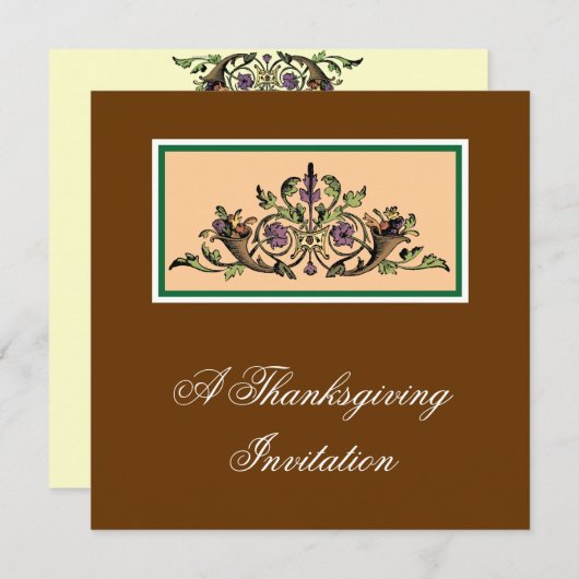 Cornucopia Thanksgiving Kunstuitnodigingen Kaart (Voorkant / Achterkant)