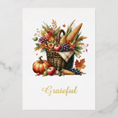 Cornucopia Thanksgiving Waterverf Harvest Bounty Folie Feestdagenkaart (Voorkant)