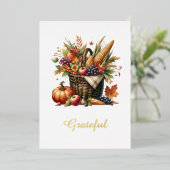 Cornucopia Thanksgiving Waterverf Harvest Bounty Folie Feestdagenkaart (Staand Voorkant)