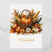 Cornucopia Thanksgiving Waterverf Harvest Bounty Folie Feestdagenkaart (Voorkant)