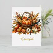 Cornucopia Thanksgiving Waterverf Harvest Bounty Folie Feestdagenkaart (Staand Voorkant)