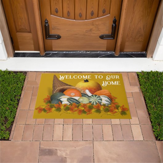 Cornucopia with Fall Gourds Thanksgiving Deurmat (Buiten)