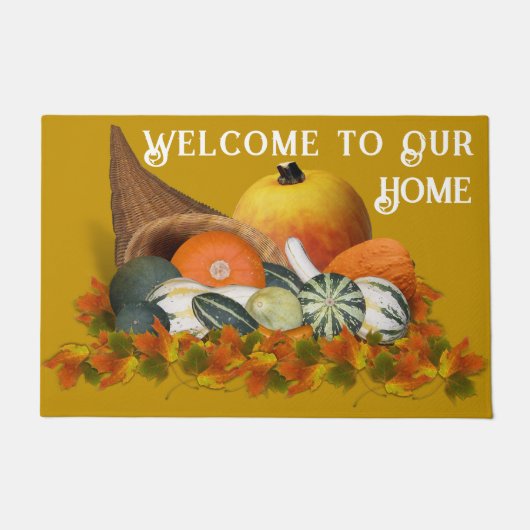 Cornucopia with Fall Gourds Thanksgiving Deurmat (Voorkant)