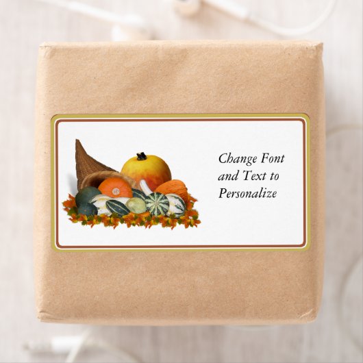Cornucopie met Herfst Gourds Etiket (Insitu)