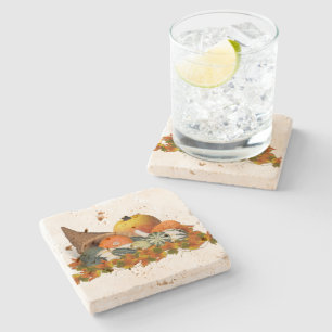 Cornucopie met Herfst Gourds Stenen Onderzetter