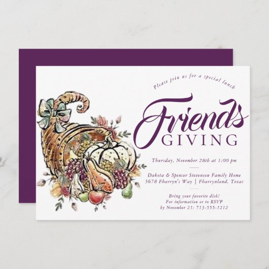 Cornucopie Sublimata | Plum Friendsgiving Dinner Kaart (Voorkant / Achterkant)