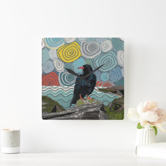 Cornwall chough vierkante klok (Huis)
