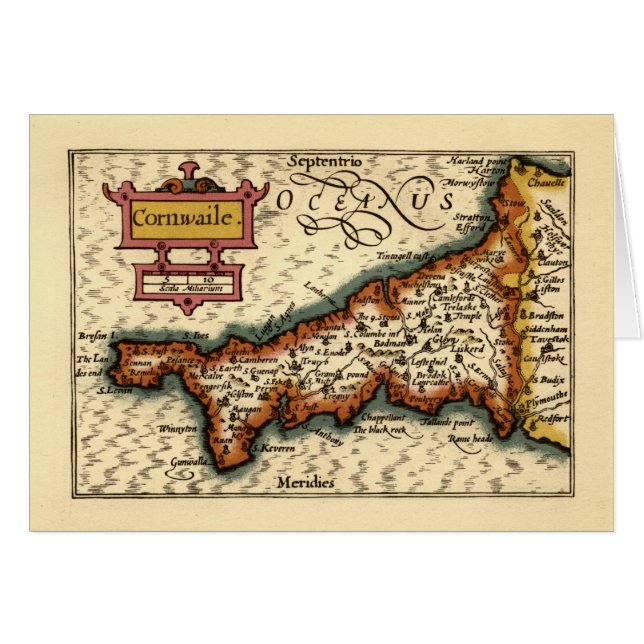 Cornwall, Cornwaile County England Antiquarische k (Voorkant Horizontaal)