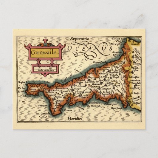 Cornwall, Cornwaile County England Antiquarische k Briefkaart (Voorkant)